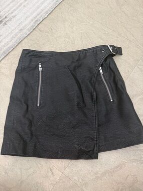 pistola Black Faux Leather Asymmetrical Mini Skirt with Silver Zips